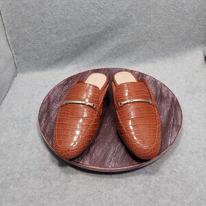 Kelly & Katie Oana Womens Crocodile Embossed Brown Slip-On Mules With Metal Acce